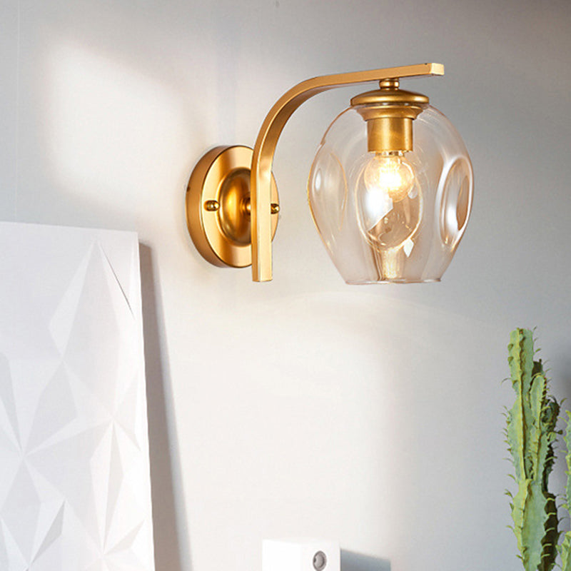 Cup SCONCE Moderne blauw/groen/barnsteen Dimmpled geblazen glas 1 met kop wandgemonteerde verlichting met zwart/gouden metalen gebogen arm voor bed