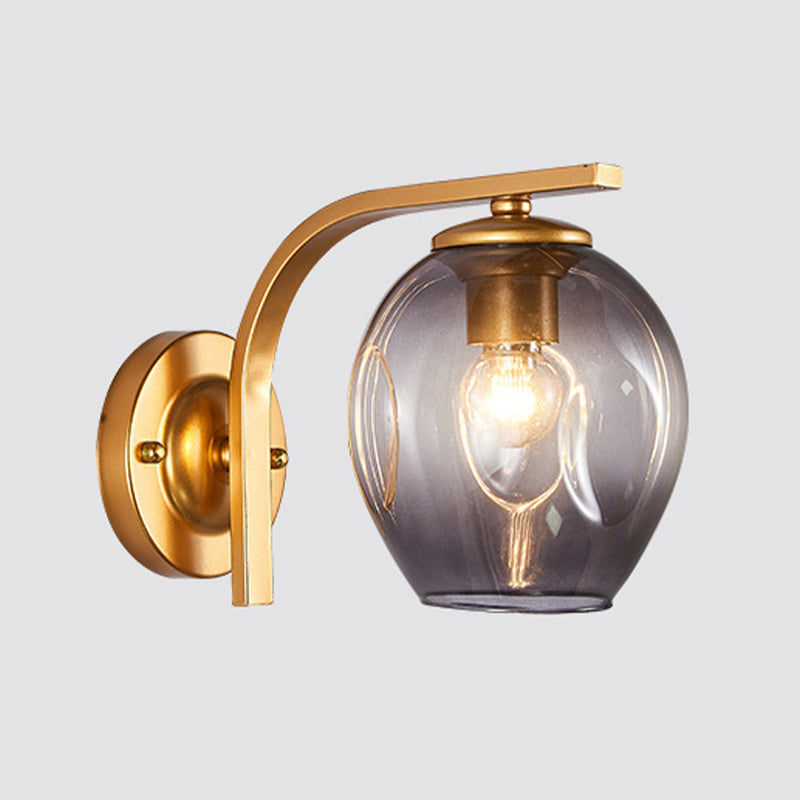 Cup SCONCE Moderne blauw/groen/barnsteen Dimmpled geblazen glas 1 met kop wandgemonteerde verlichting met zwart/gouden metalen gebogen arm voor bed