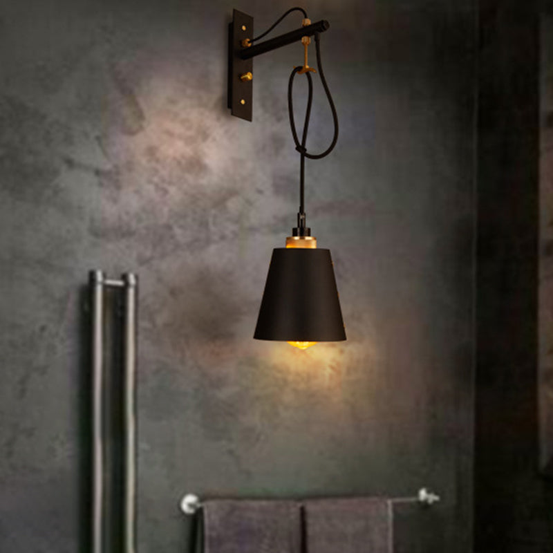 1 lampada da parete cono leggera vintage lampada con scarico in metallo nero per sala da pranzo