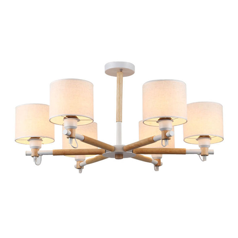 Drum Pendant Light Fixture Nordic Fabric 6 Lights Black/White Chandelier Light for Bedroom