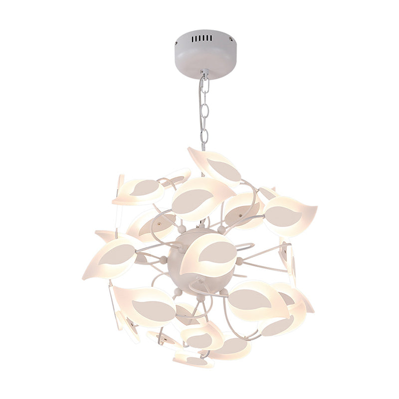 Leaf Chandelier Lighting Fixture Modern Acrylic White LED Hanging Pendant Light for Dining Room