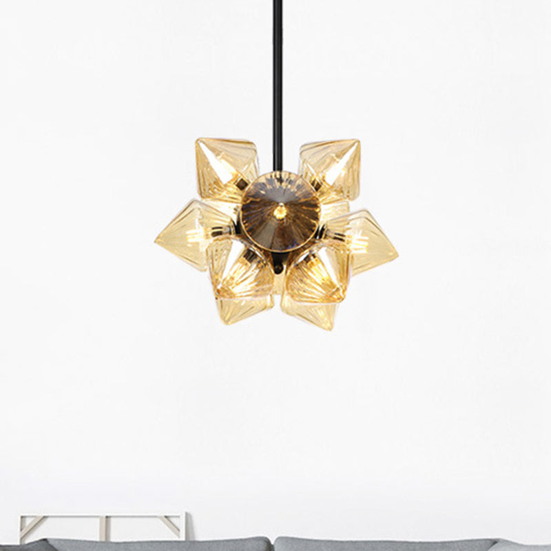 Black / Chrome Prism Semi Flush Light Vintage vintage Clear / Amber Verre 9/12 lumières Laume de vie de salon