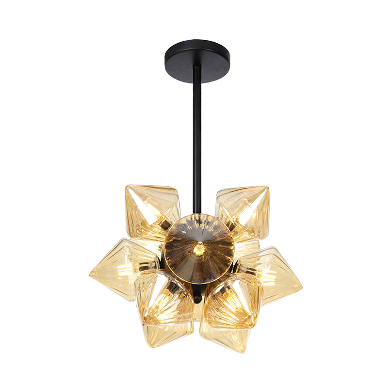 Black / Chrome Prism Semi Flush Light Vintage vintage Clear / Amber Verre 9/12 lumières Laume de vie de salon