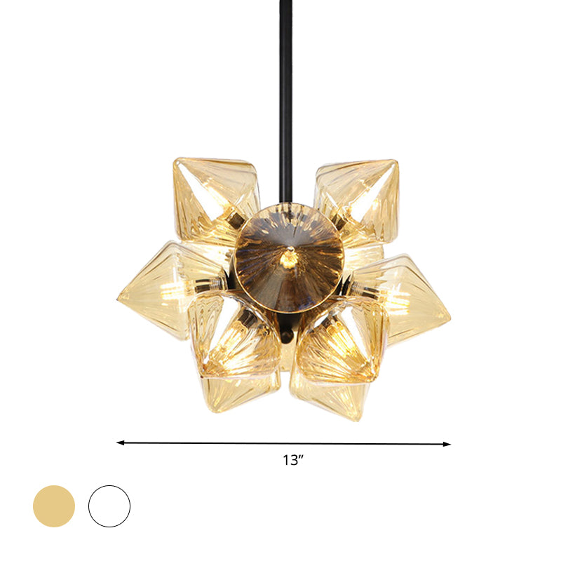 Black / Chrome Prism Semi Flush Light Vintage vintage Clear / Amber Verre 9/12 lumières Laume de vie de salon