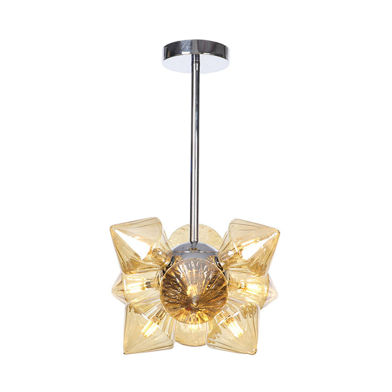 Black / Chrome Prism Semi Flush Light Vintage vintage Clear / Amber Verre 9/12 lumières Laume de vie de salon