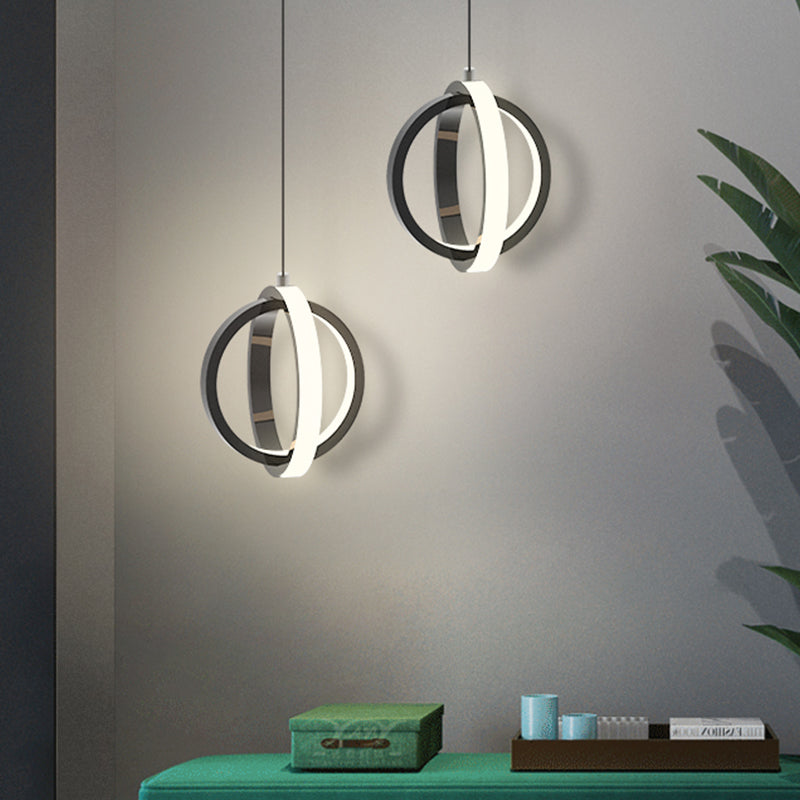 Orbit Metal Hanging Ceiling Light Contemporary Black LED Pendant Light Kit, Warm/White Light