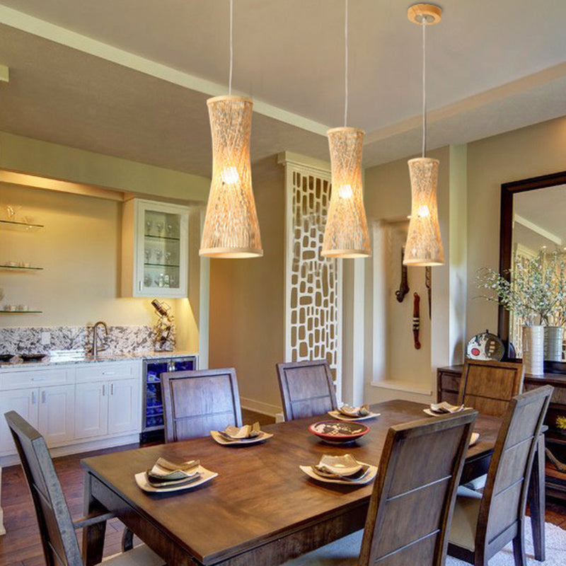 Iluminación colgante curvada Asia Bambú 1 Luz de beige ligero lámpara colgante para comedor