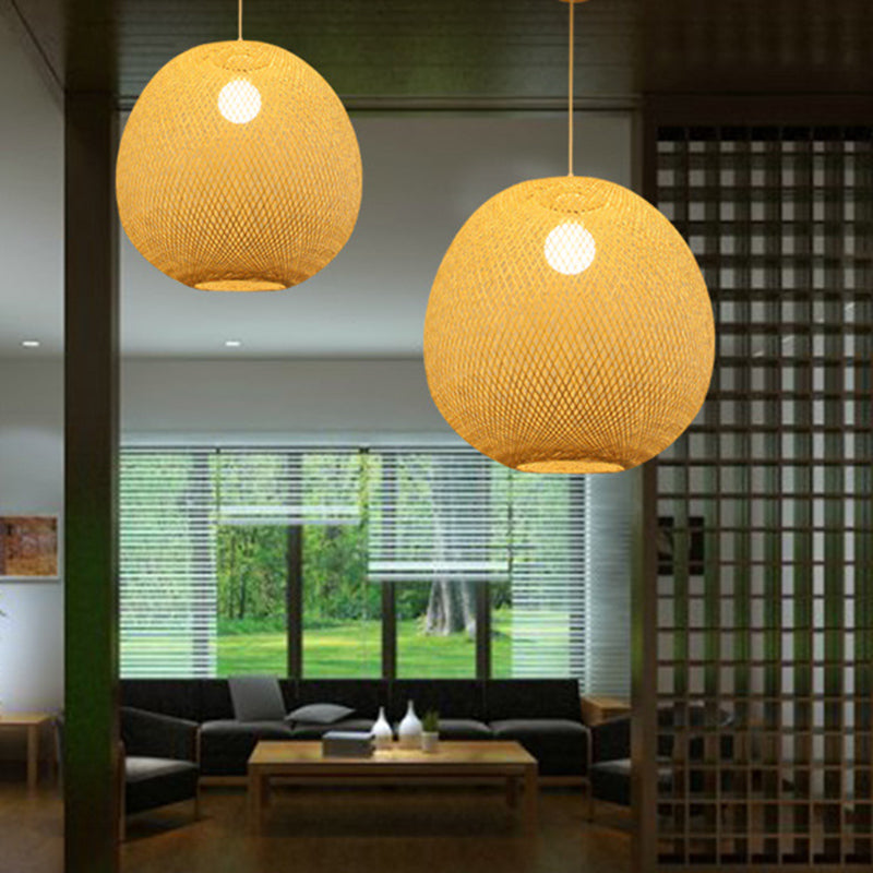 14 "/18" /21.5 "Wide Ball Deckenlampe Moderne Bambus 1 Light Restaurant Anhänger Licht in Beige