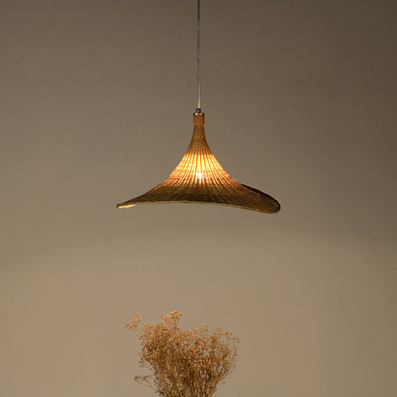 Bambú de colgante de colección de forma de sombrero contemporáneo 16 "/19.5" W 1 Lámpara colgante de interior de luz en beige
