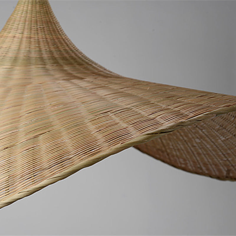 Bambú de colgante de colección de forma de sombrero contemporáneo 16 "/19.5" W 1 Lámpara colgante de interior de luz en beige