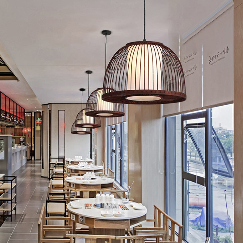 14 "/16"/18 "W Bambus gewölbter Anhängerlampe Asien 1 hängende Deckenleuchte im Kaffee für Esszimmer