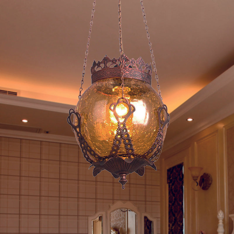 1 Light Red/Purple/Brown Glass Pendant Lighting Fixture Moroccan Globe Shaped Restaurant Hanging Ceiling Light