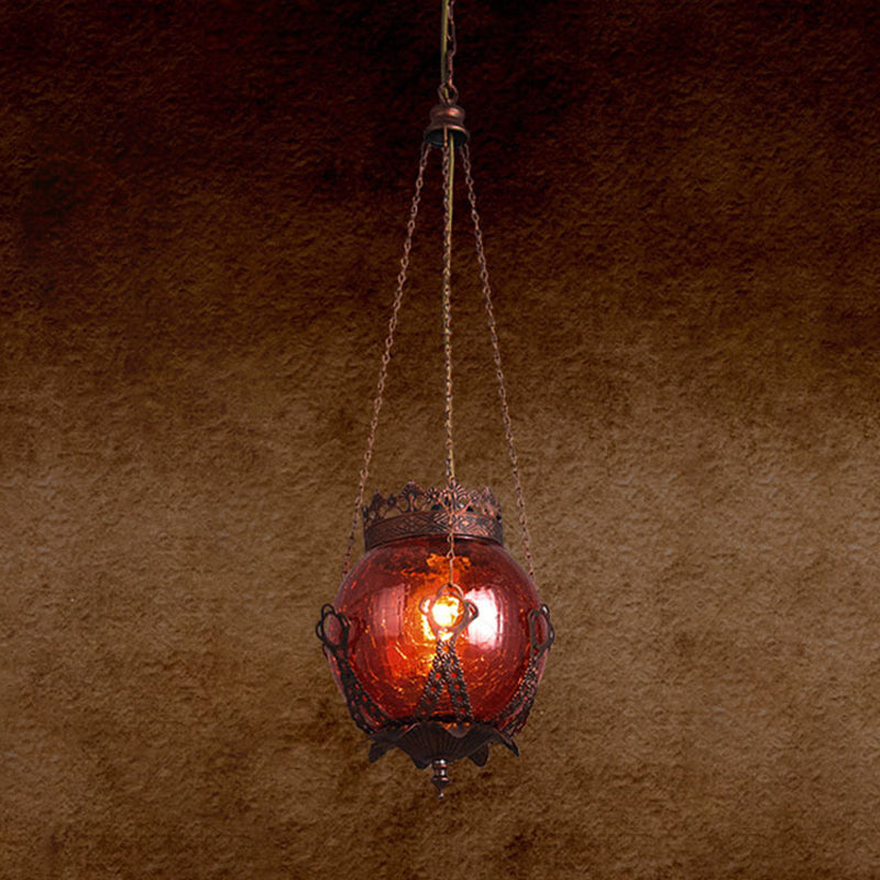 1 Light Red/Purple/Brown Glass Pendant Lighting Fixture Moroccan Globe Shaped Restaurant Hanging Ceiling Light
