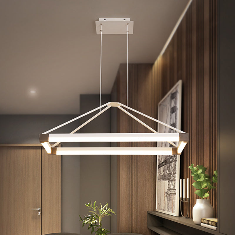 Metal Rectangle Chandelier Light Modernism White/Coffee 23.5"/31.5"/39" Wide LED Hanging Lamp Kit in Warm/White Light