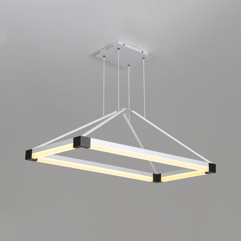 Metall -Rechteck -Kronleuchter Licht Modernismus Weiß/Kaffee 23,5 "/31,5"/39 "breites LED -Hanglampe -Kit in warmem/weißem Licht