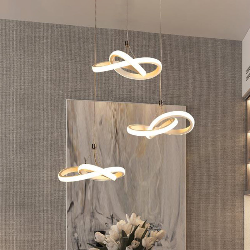 Seamless Metal Suspension Light Contemporary White LED Pendant Chandelier in Warm/White Light