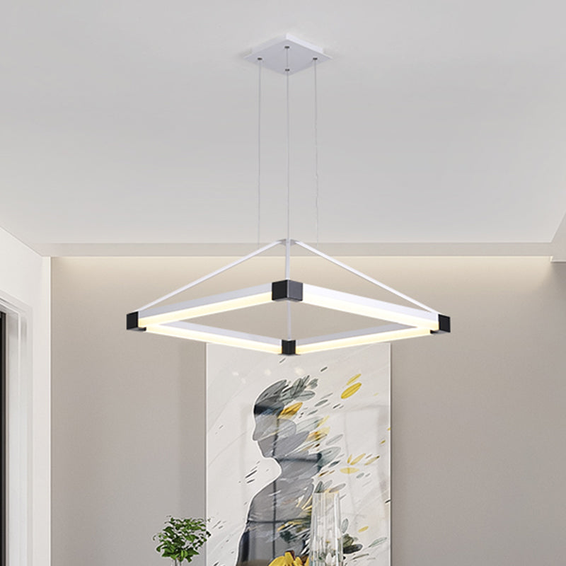 Rhombus Pendant Light Fixture Modern Metal White/Coffee LED Hanging Chandelier in Warm/White Light, 18"/23.5"/31.5" Wide