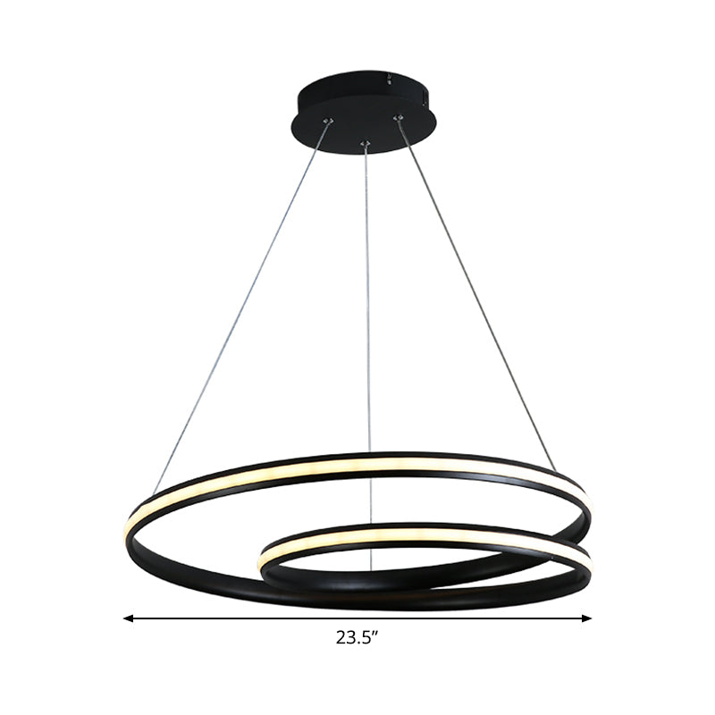 Seamless Curve Chandelier Lighting Fixture Contemporary Metal Black 18"/23.5"/30" Wide LED Pendant Light, Warm/White Light