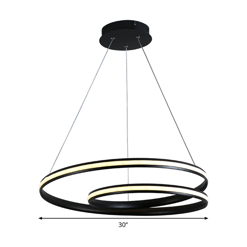 Seamless Curve Chandelier Lighting Fixture Contemporary Metal Black 18"/23.5"/30" Wide LED Pendant Light, Warm/White Light