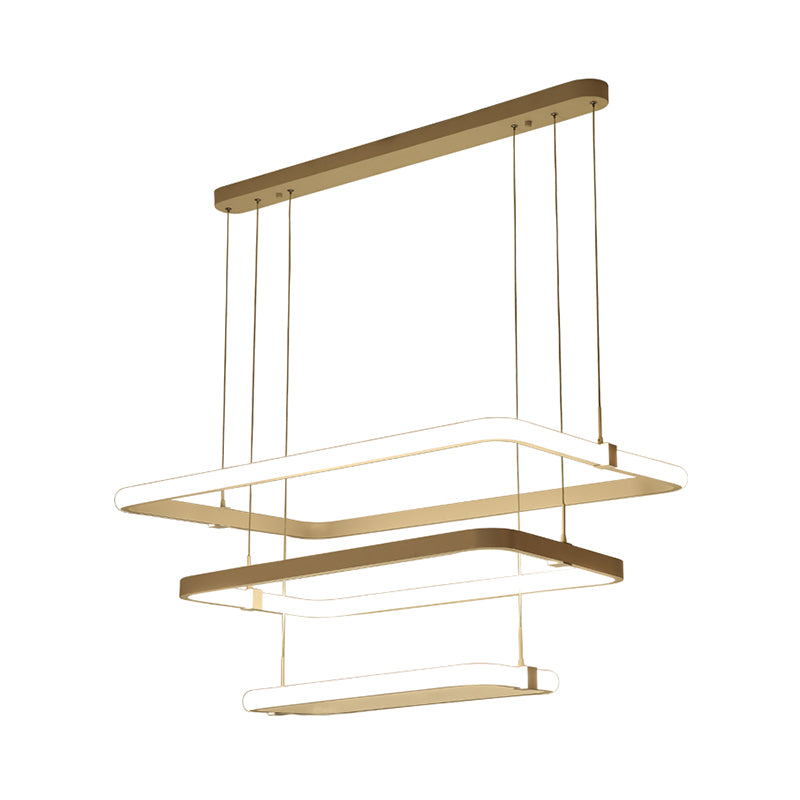 Rectangle Metal Pendant Light Kit Minimalist White LED Hanging Chandelier, Warm/White Light