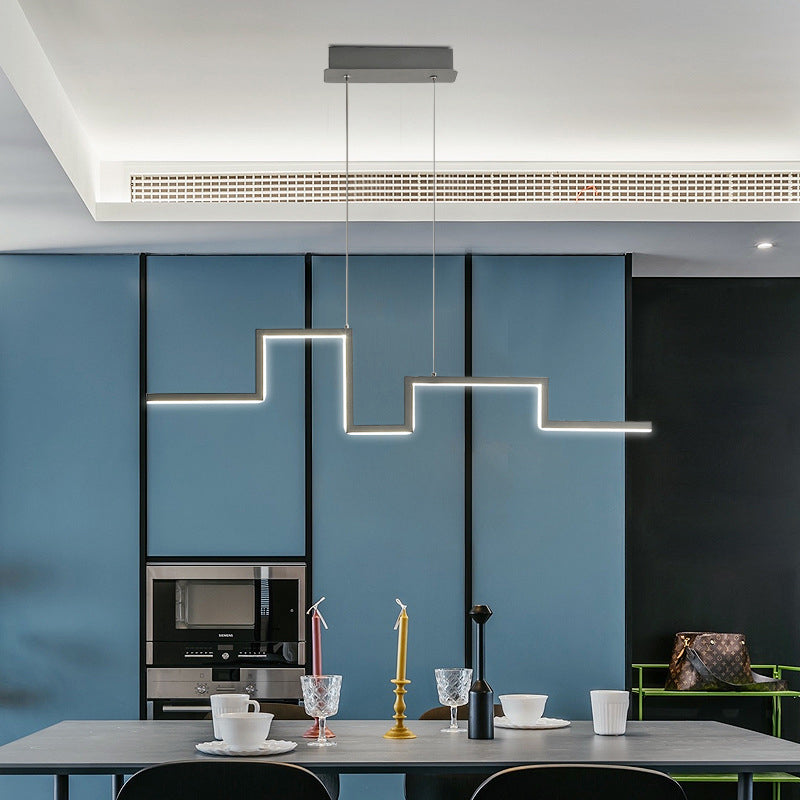 Linear Metal Hanging Light Fixture Simple Style Black/Gray/Gold 31.5"/39" Wide LED Chandelier Lamp in Warm/White Light