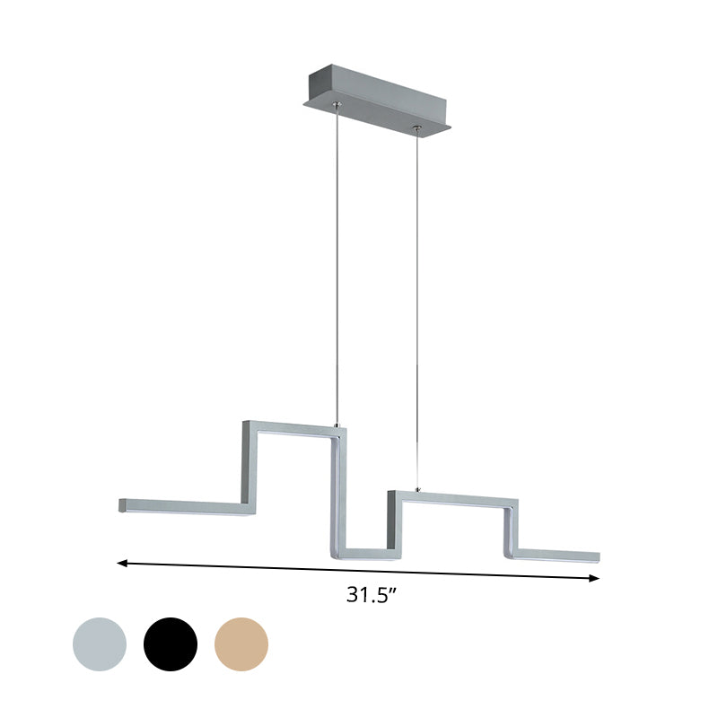 Linear Metal Hanging Light Fixture Simple Style Black/Gray/Gold 31.5"/39" Wide LED Chandelier Lamp in Warm/White Light