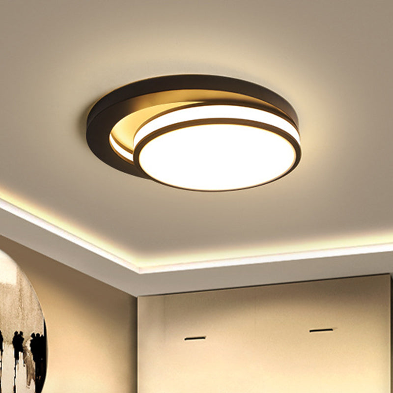 18"/21.5" Wide Metal Round Flush Mount Modernism Black/White LED Ceiling Lamp in Warm/3 Color Light