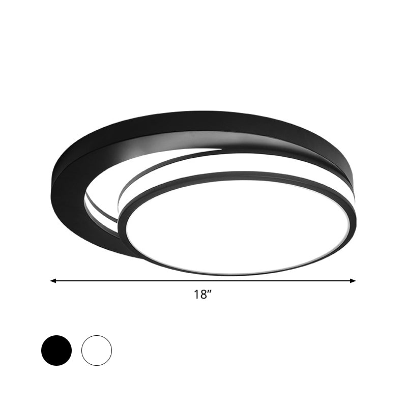 18"/21.5" Wide Metal Round Flush Mount Modernism Black/White LED Ceiling Lamp in Warm/3 Color Light