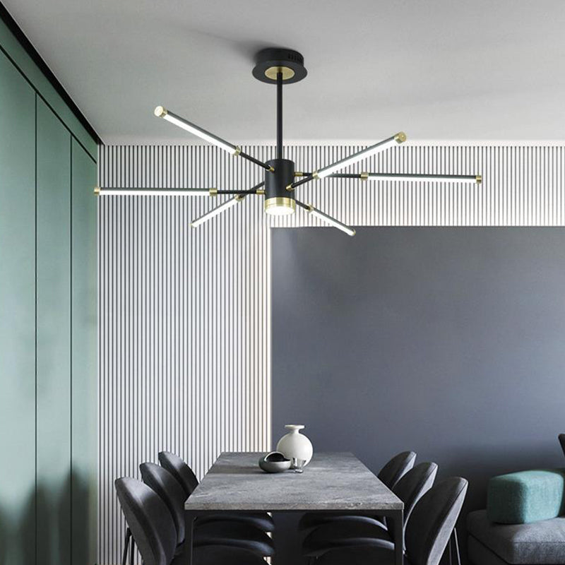 Sputnik Hanging Chandelier Modern Metal 6/8 Lights Black Suspension Light, Warm/White Light