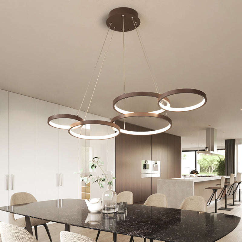 Coffee Circle Pendant Light Simple Style Acrylic LED Chandelier Light Fixture in Warm/White Light