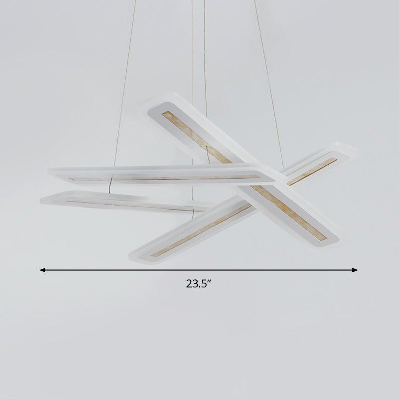 Rectangle Hanging Light Contemporary Acrylic White LED Ceiling Chandelier, Warm/White Light