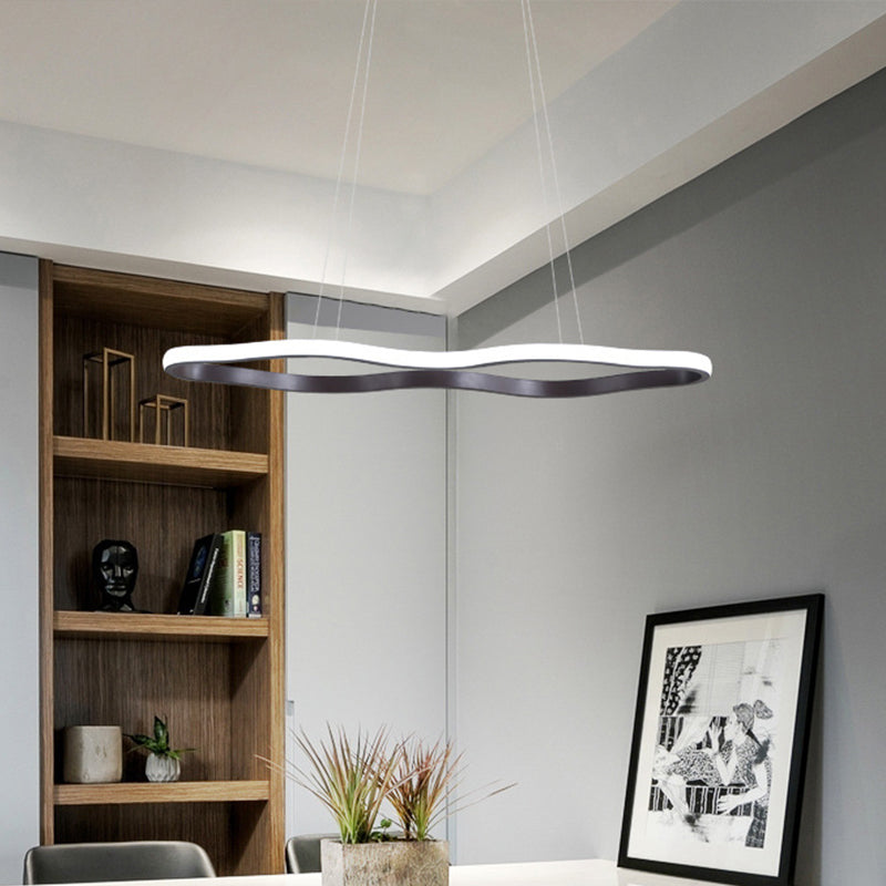 Wave Hanging Ceiling Light Modern Acrylic Coffee 23.5"/36.5"/47" Wide LED Suspension Light in Warm/White Light