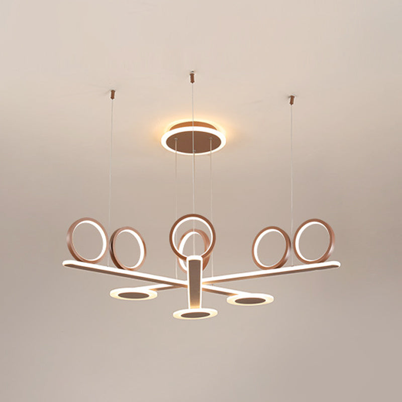 Luz de suspensión LED acrílica contemporánea de la lámpara del colgante de anillo de café con luz cálida/blanca, 31.5 "/39" de ancho