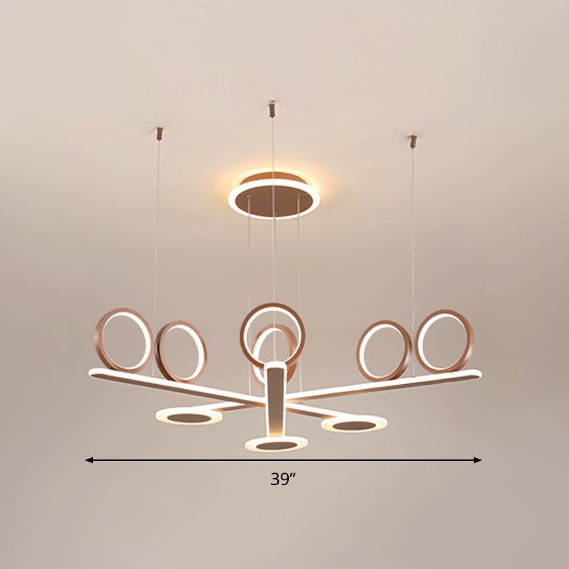 Luz de suspensión LED acrílica contemporánea de la lámpara del colgante de anillo de café con luz cálida/blanca, 31.5 "/39" de ancho