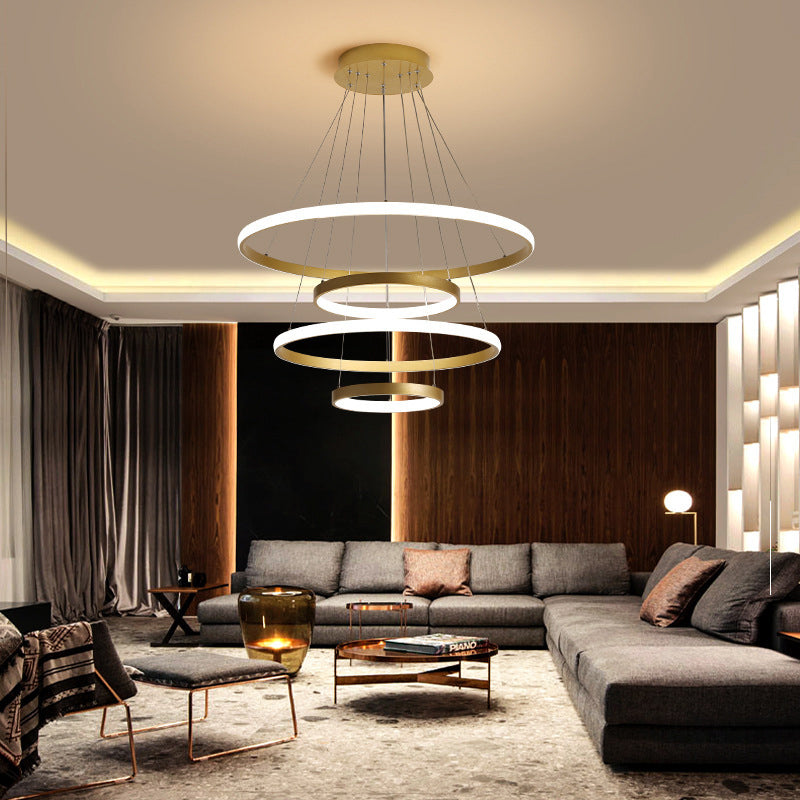 31.5"/39" Wide 4 Tiers Living Room Hanging Lamp Acrylic Postmodern LED Pendant Chandelier in Gold