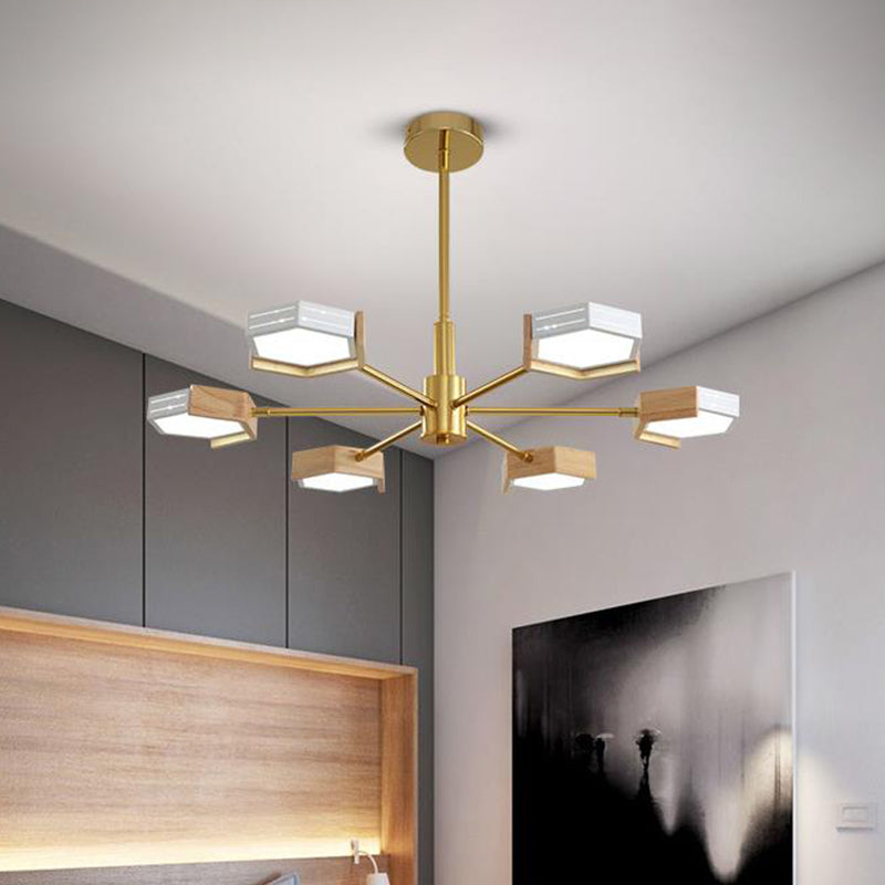Accensione a pendente esagonale dorato Contemporaneo Metal 6/8 Luci lampadario a soffitto oro, luce calda/bianca