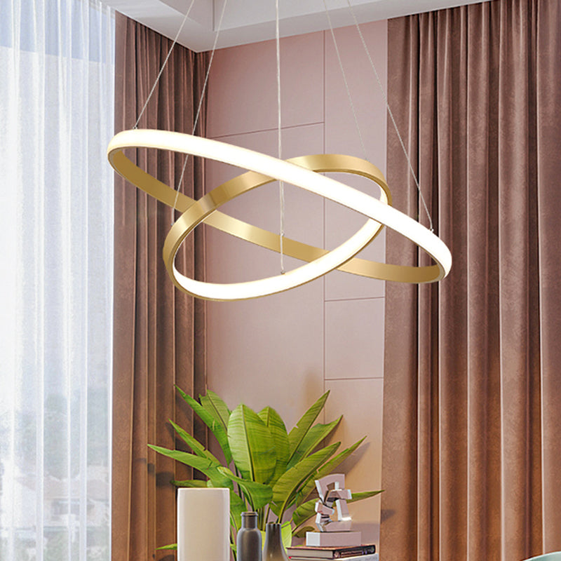 Gold Orbit Hanging Chandelier Postmodern Acrylic LED Pendant Light Kit, 23.5"/31.5" Wide