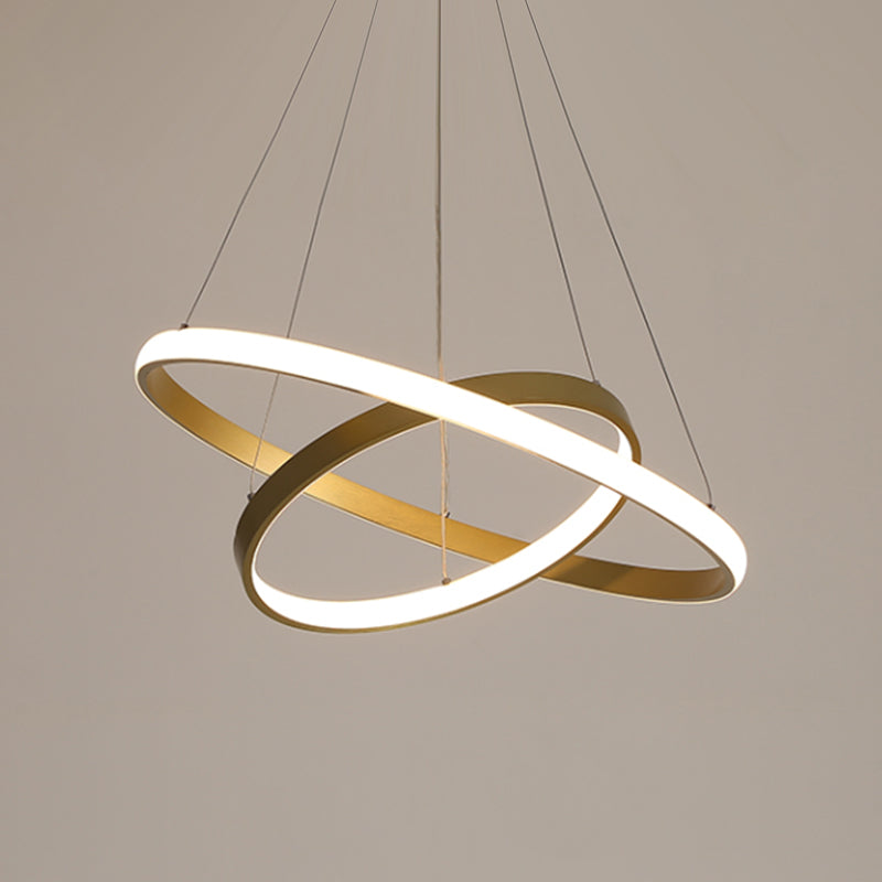 Gold Orbit Hanging Chandelier Postmodern Acrylic LED Pendant Light Kit, 23.5"/31.5" Wide