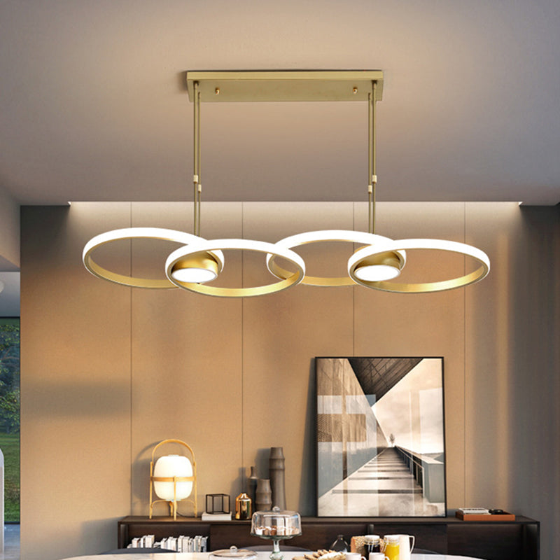 Gold Ring Island Light Fixture Postmodern Metal LED Pendant Light Kit, Warm/White Light