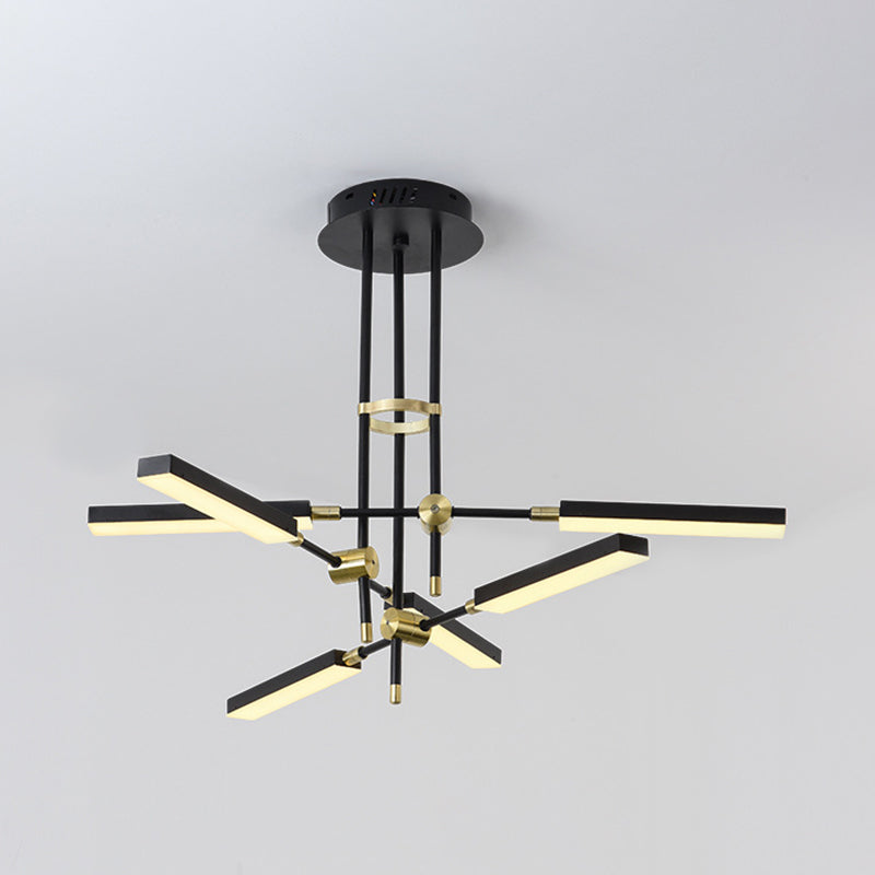 Modern Stick/Rectangular LED Chandelier Light Acrylic 6-Light Bedroom Ceiling Pendant in Black and Gold/White and Gold