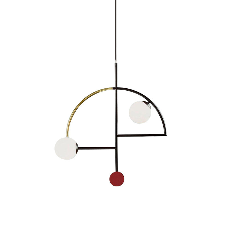 Araña de techo del hemisferio negro y dorado metal modernista 2-cabeza de iluminación de iluminación de cocina abierta