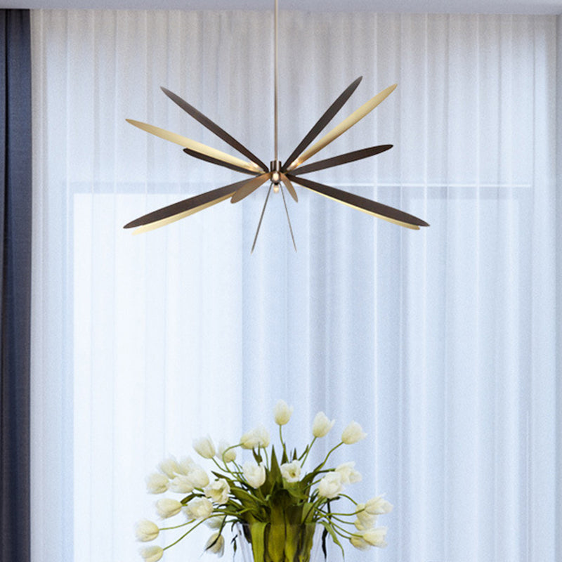 Black and Gold Dragonfly Chandelier Modern Style 6-Light Metal Hanging Ceiling Pendant