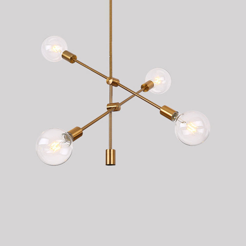 Einstellbare gekreuzte Anhängerbeleuchtung zeitgenössischer Metallic 4 Lampenlampen Gold Kronleuchter Licht mit klarem Glas Globus Schatten