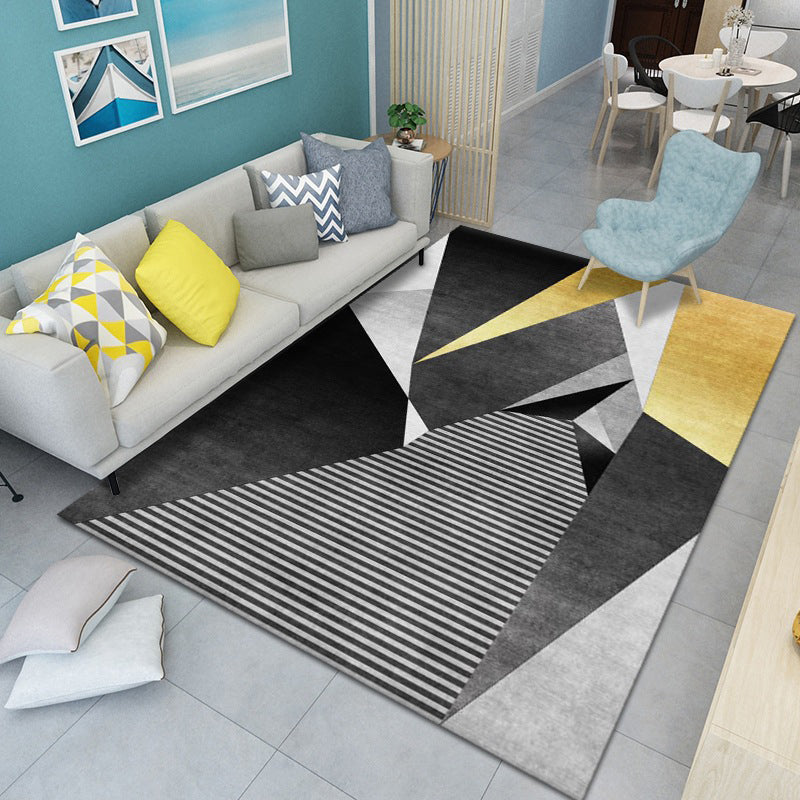 Creative Geometry Pattern Area Rug Contemporary Simplicity Polyester Rug Non-Slip Backing Carpet for Living Room