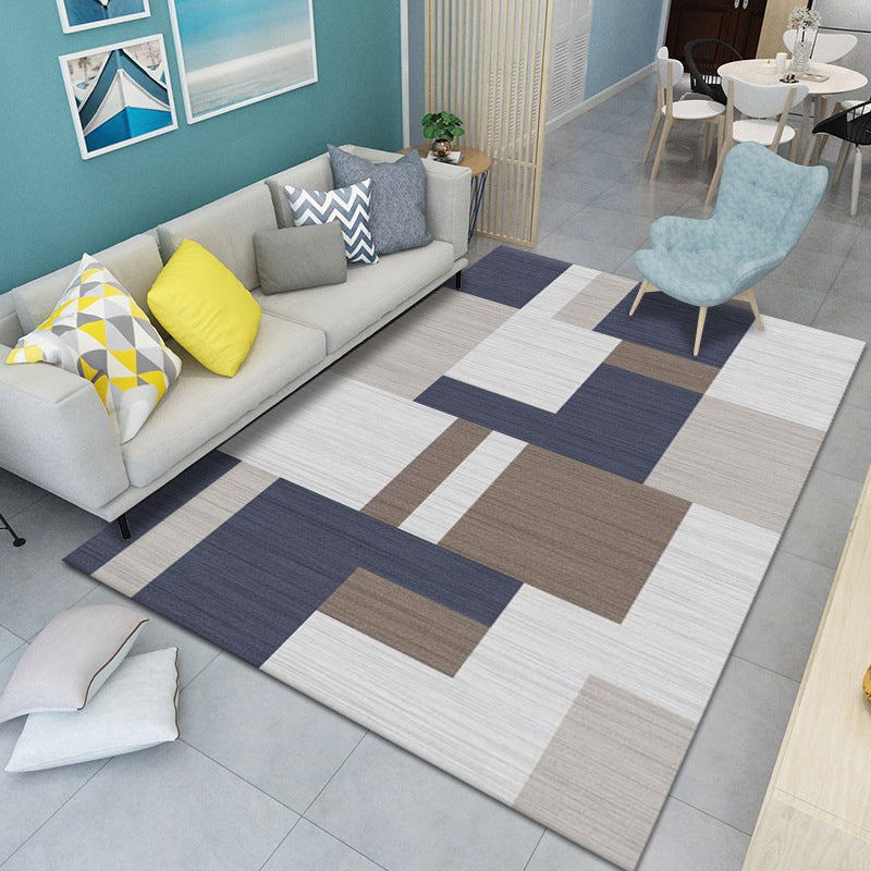 Creative Geometry Pattern Area Rug Contemporary Simplicity Polyester Rug Non-Slip Backing Carpet for Living Room