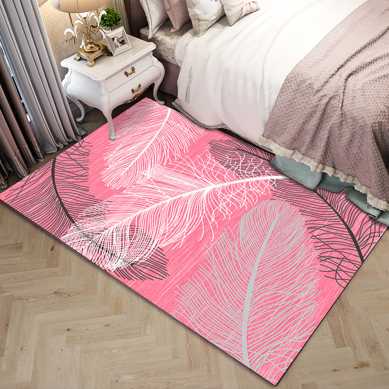 Colorful Modern Indoor Rug Simplicity Feather Pattern Rug Polyester Washable Area Carpet for Home Decoration
