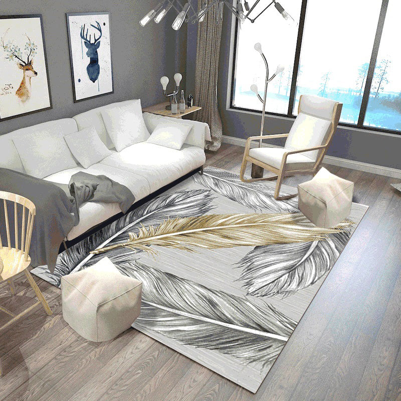 Individuality Feather Pattern Area Rug Contemporary Simple Carpet Polyester Non-Slip Backing Rug for Living Room
