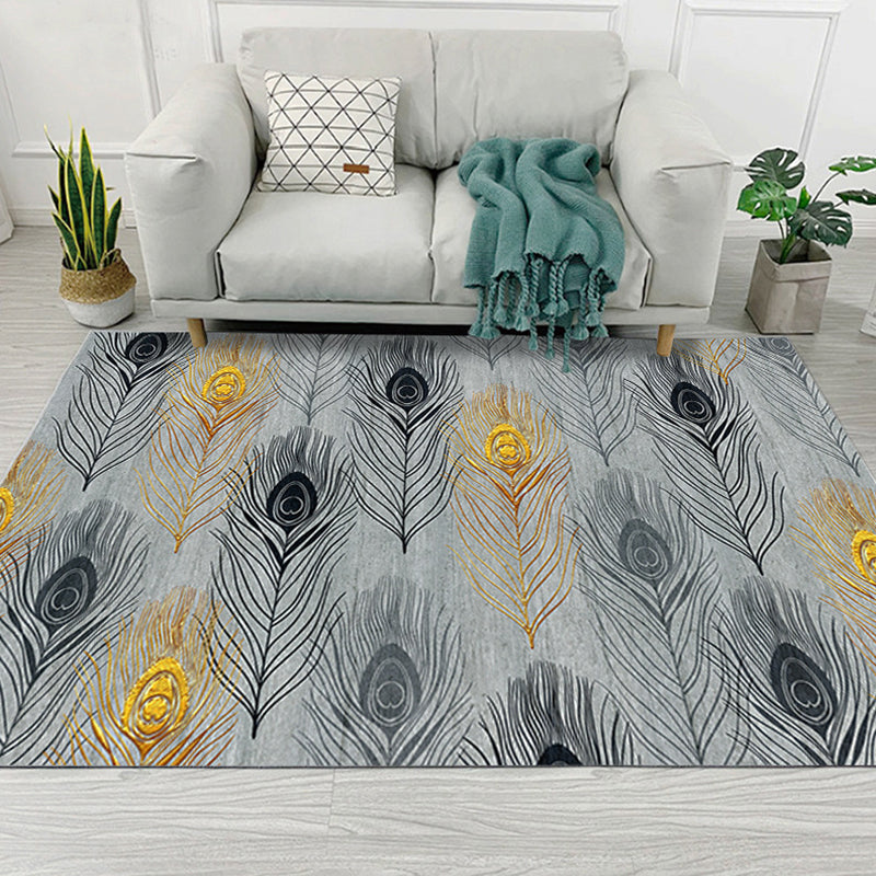 Individuality Feather Pattern Area Rug Contemporary Simple Carpet Polyester Non-Slip Backing Rug for Living Room
