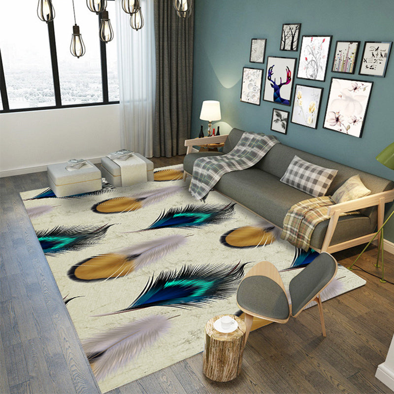 Individuality Feather Pattern Area Rug Contemporary Simple Carpet Polyester Non-Slip Backing Rug for Living Room