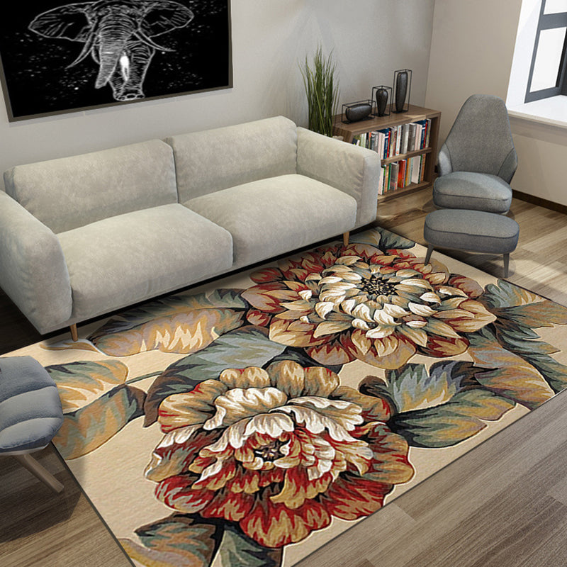 Multi-Color Floral Print Area Rug Modern Trendy Polyester Rug Rectangle Friendly Washable Carpet for Home Decor